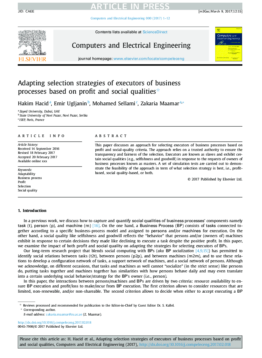 Adapting selection strategies of executors of business processes based on profit and social qualities