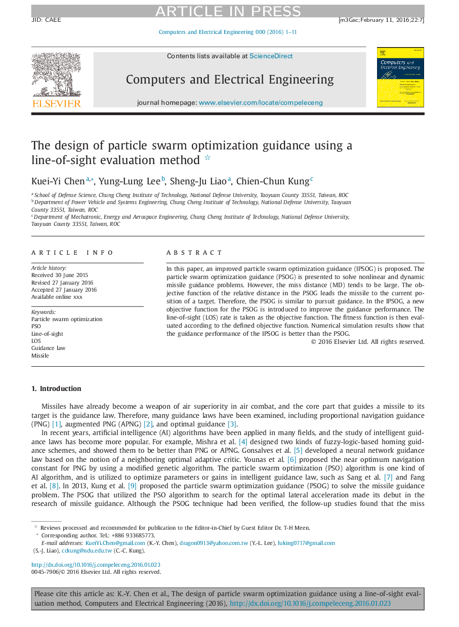 The design of particle swarm optimization guidance using a line-of-sight evaluation method
