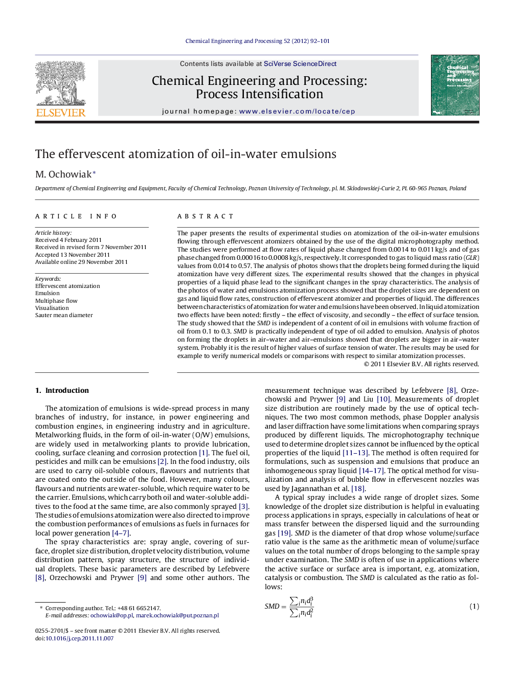 The effervescent atomization of oil-in-water emulsions