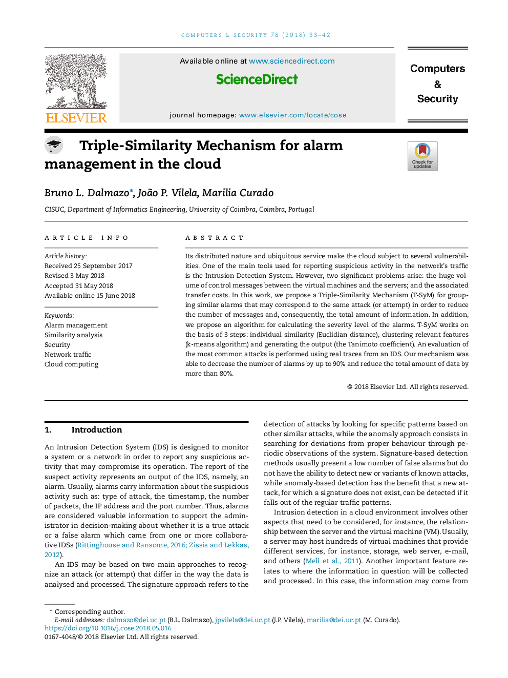 Triple-Similarity Mechanism for alarm management in the cloud