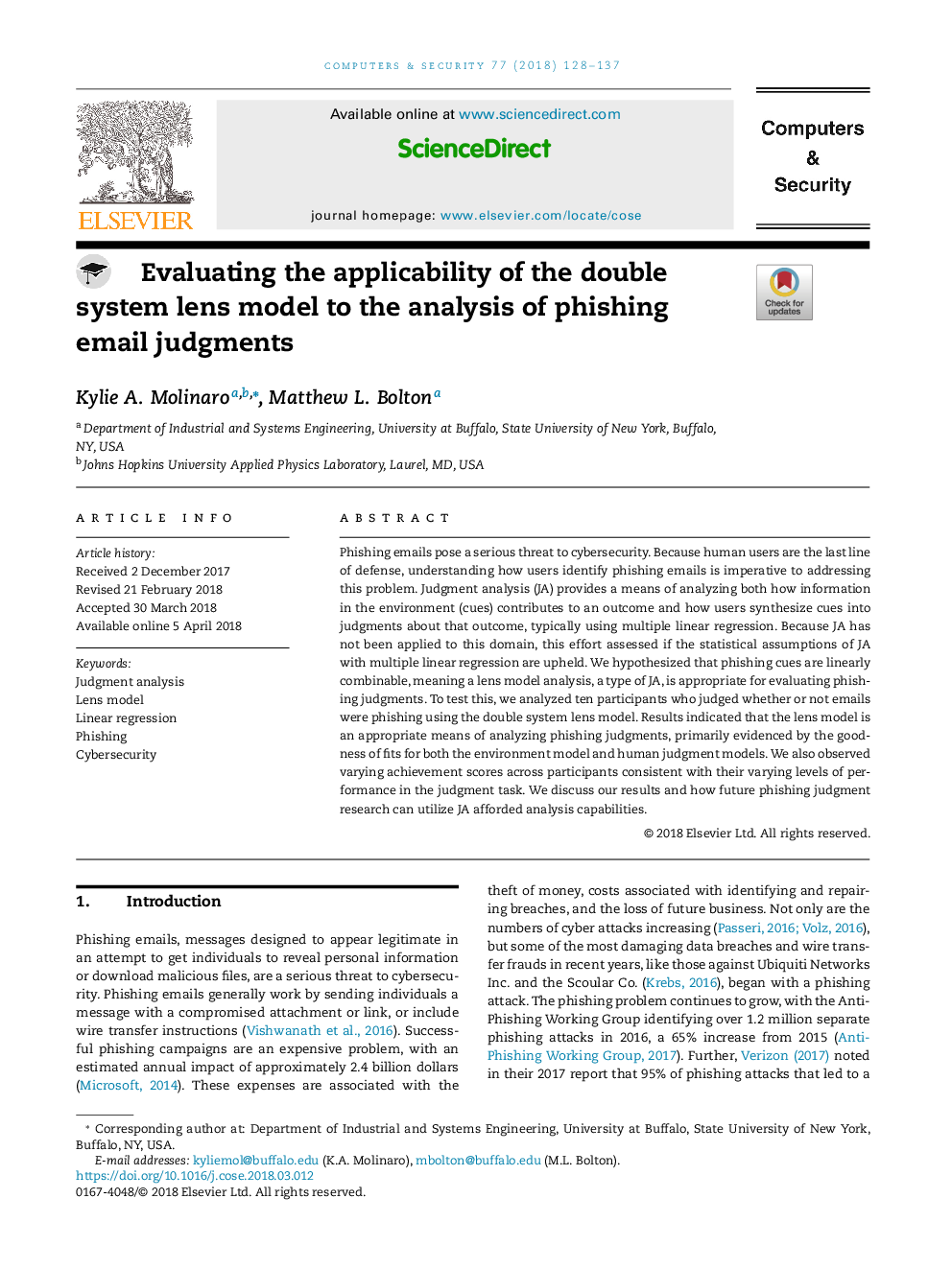 Evaluating the applicability of the double system lens model to the analysis of phishing email judgments