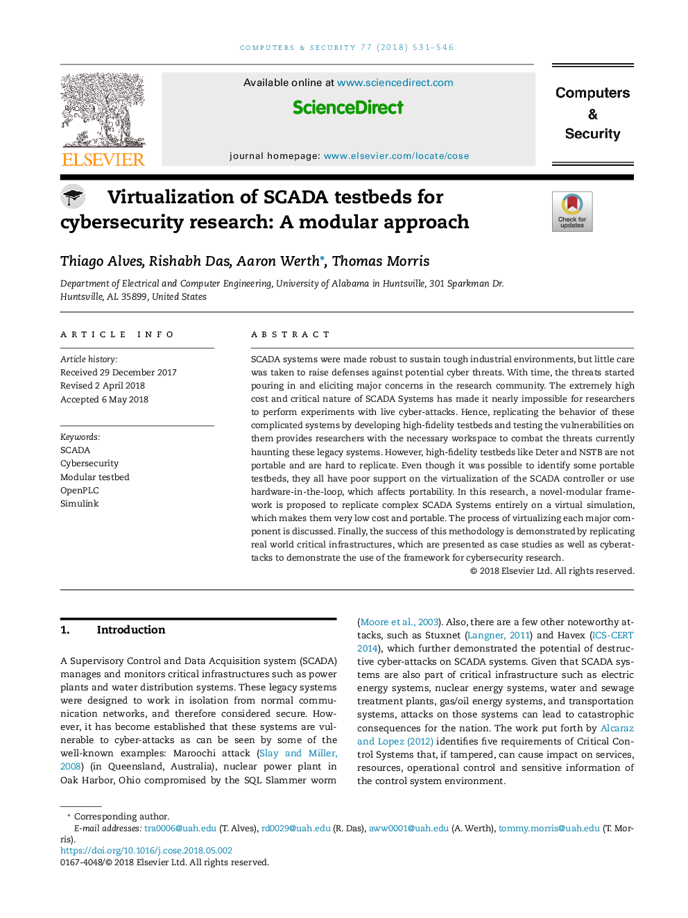 Virtualization of SCADA testbeds for cybersecurity research: A modular approach