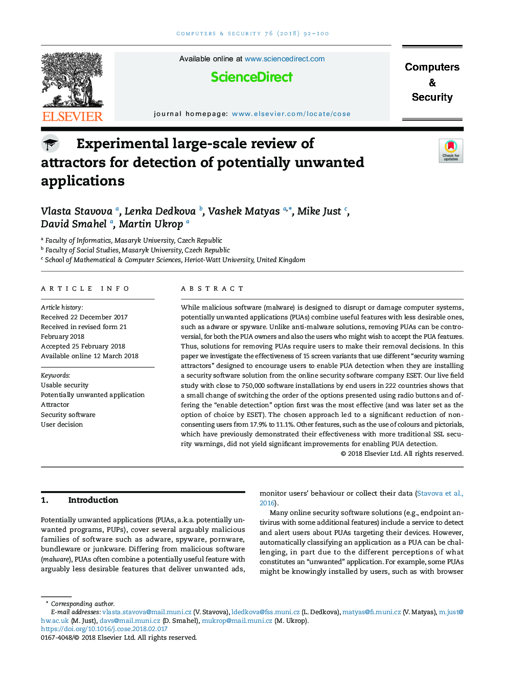 Experimental large-scale review of attractors for detection of potentially unwanted applications