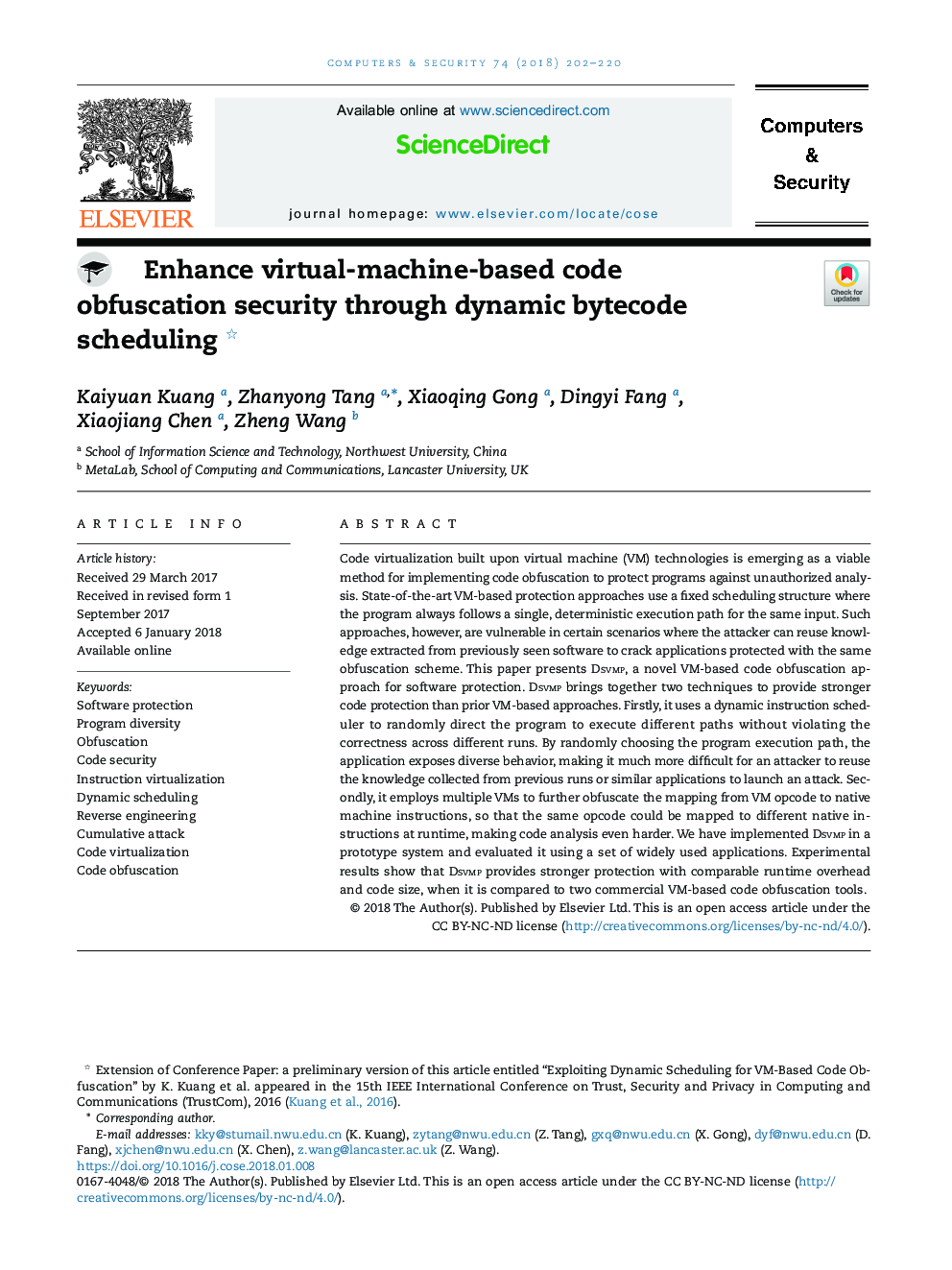 Enhance virtual-machine-based code obfuscation security through dynamic bytecode scheduling