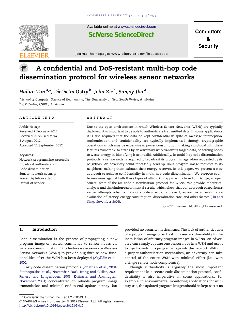 A confidential and DoS-resistant multi-hop code dissemination protocol for wireless sensor networks