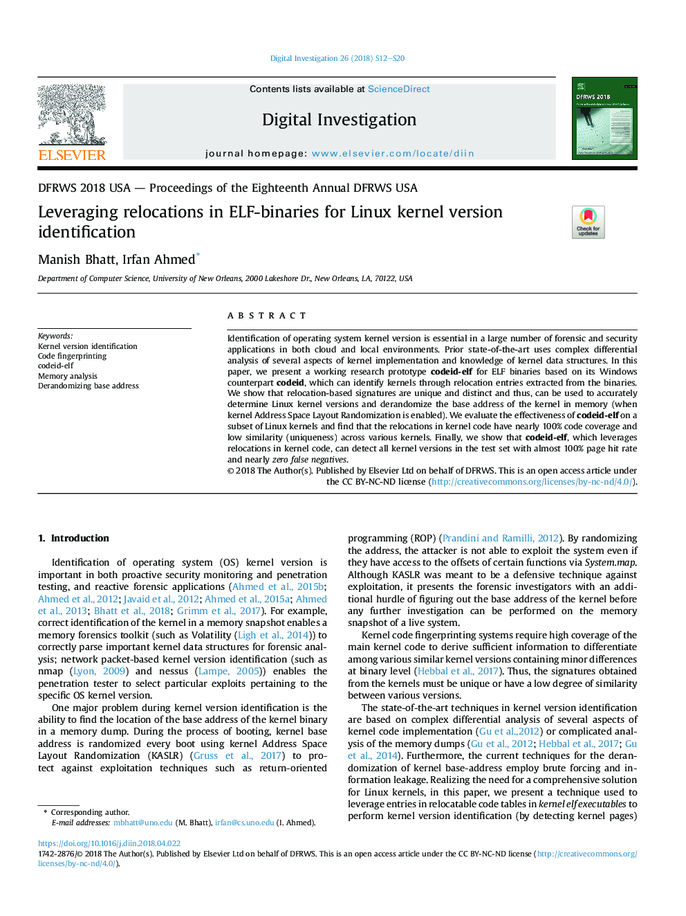 Leveraging relocations in ELF-binaries for Linux kernel version identification