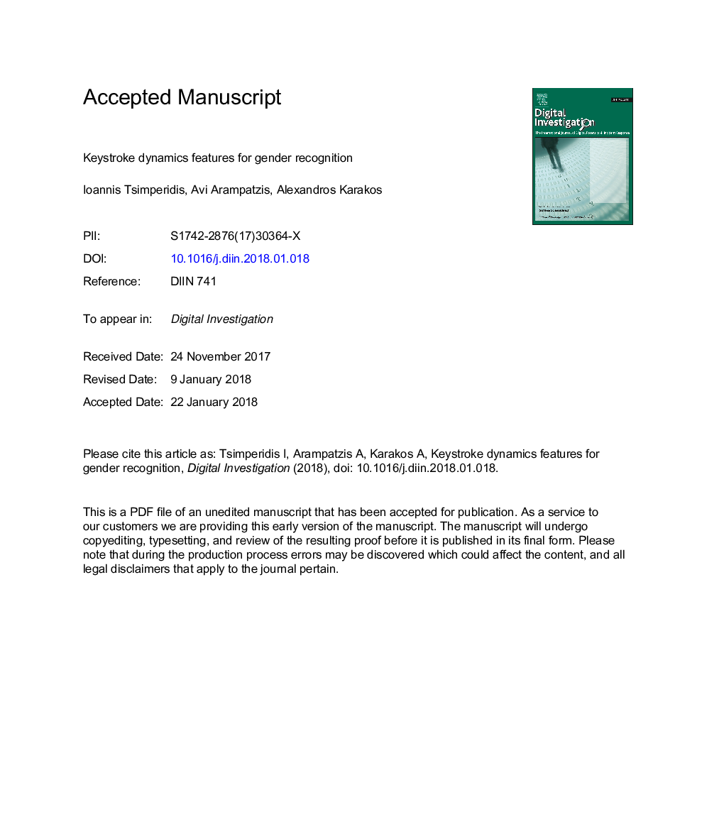 Keystroke dynamics features for gender recognition