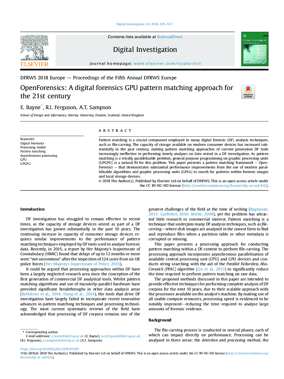 OpenForensics: A digital forensics GPU pattern matching approach for the 21st century