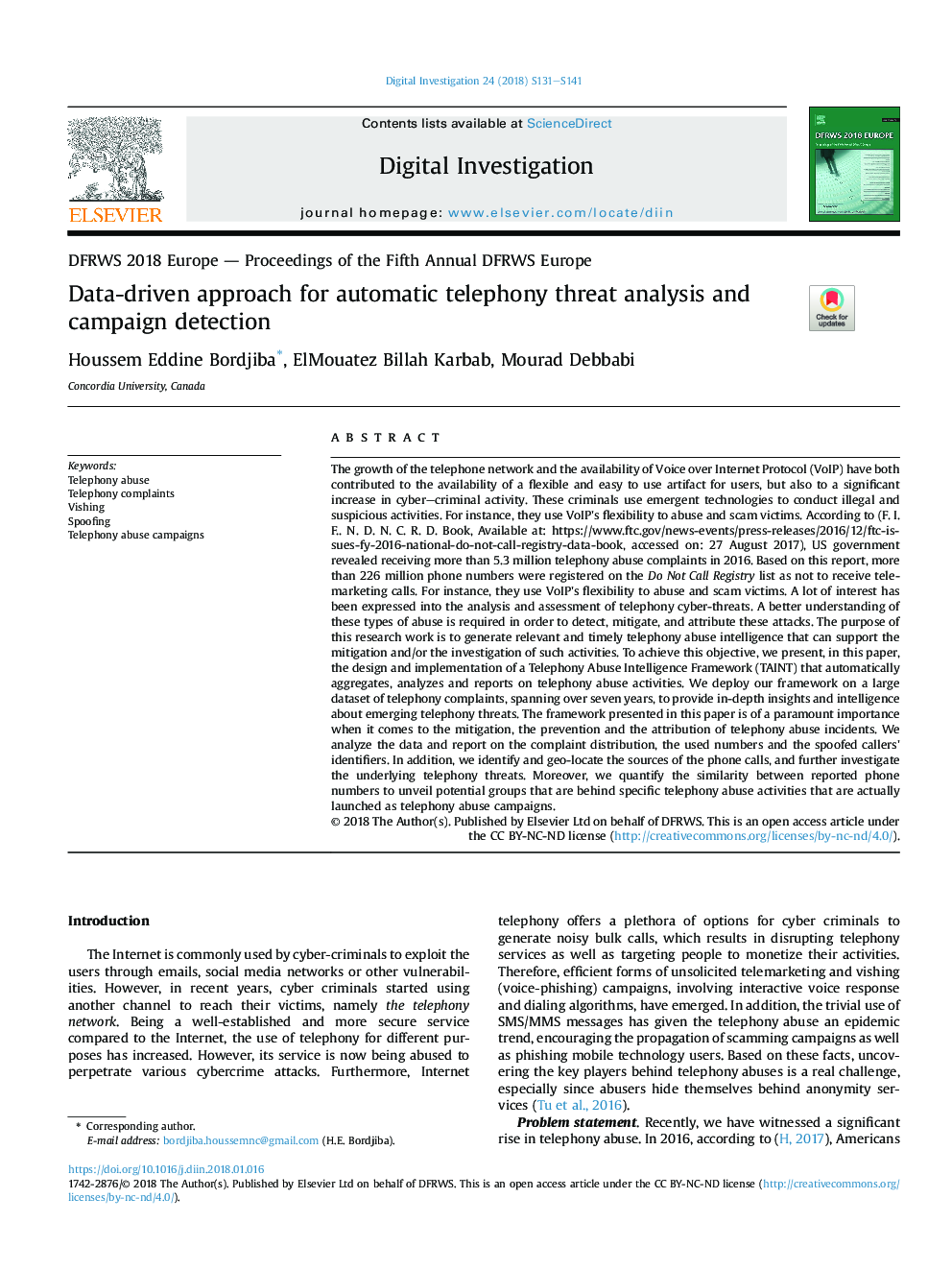 Data-driven approach for automatic telephony threat analysis and campaign detection