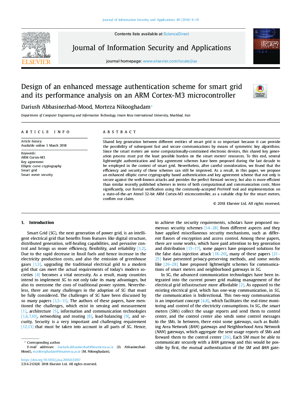 Design of an enhanced message authentication scheme for smart grid and its performance analysis on an ARM Cortex-M3 microcontroller