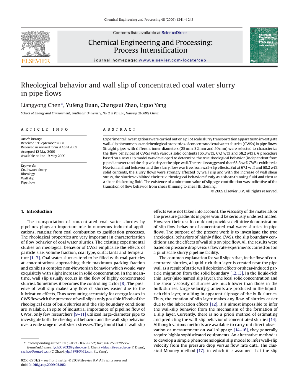 Rheological behavior and wall slip of concentrated coal water slurry in pipe flows