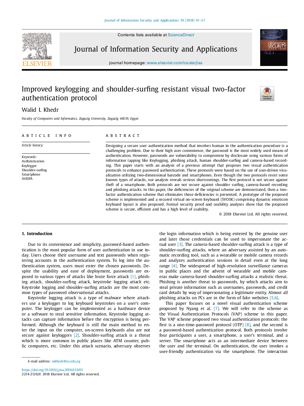 Improved keylogging and shoulder-surfing resistant visual two-factor authentication protocol