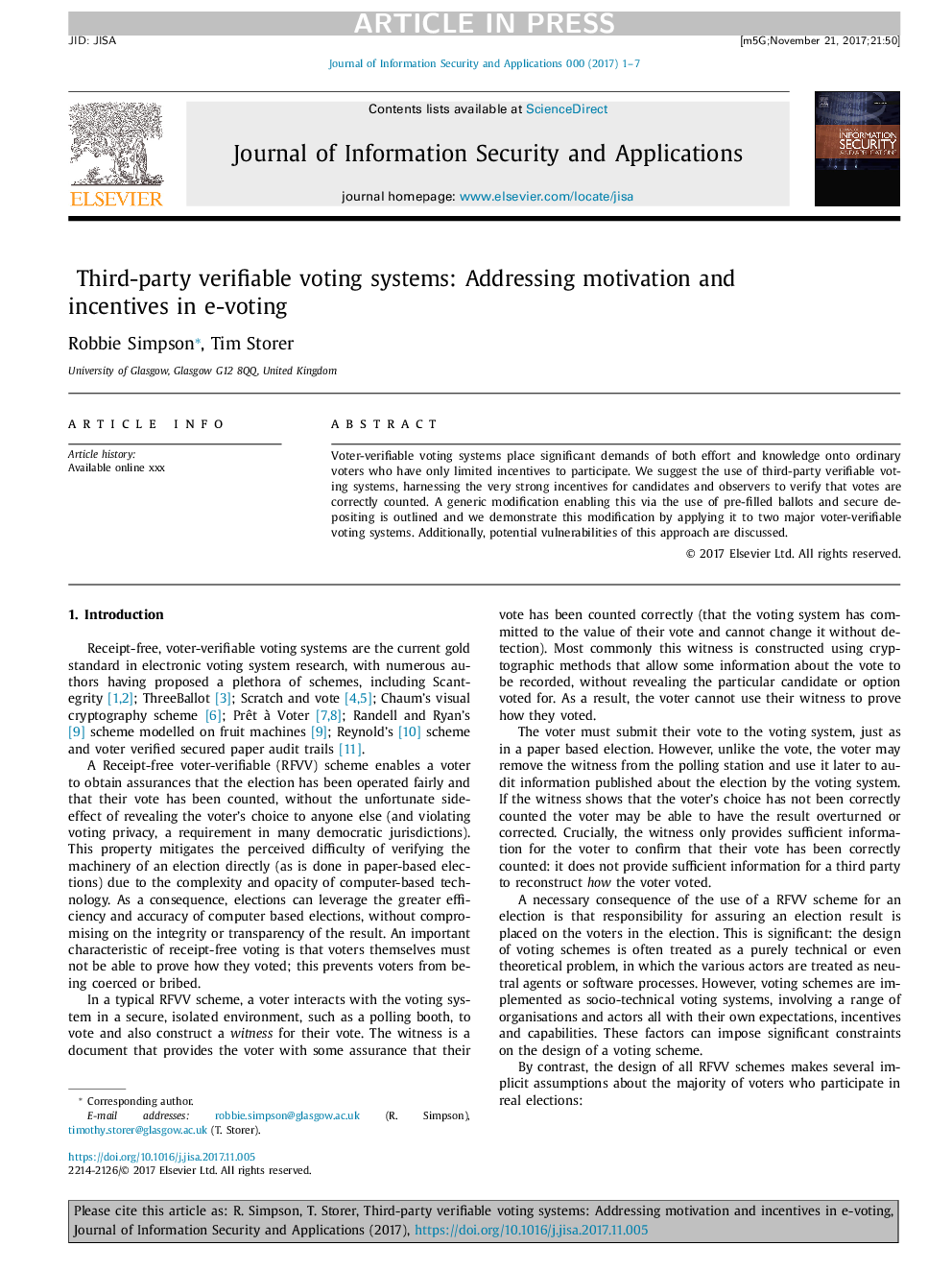 
Third-party verifiable voting systems: Addressing motivation and incentives in e-voting