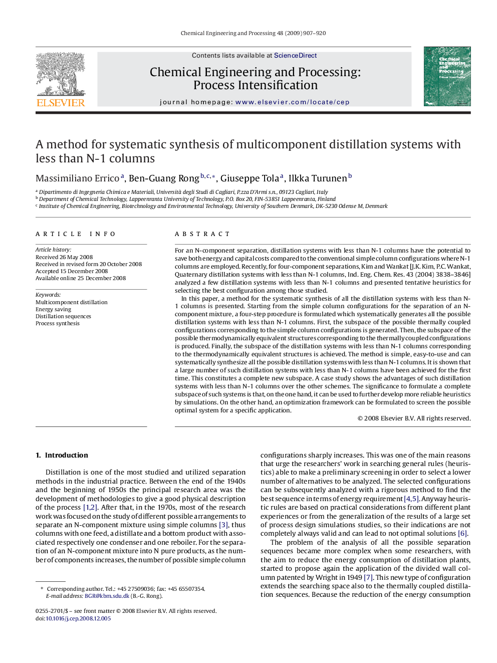 A method for systematic synthesis of multicomponent distillation systems with less than N-1 columns