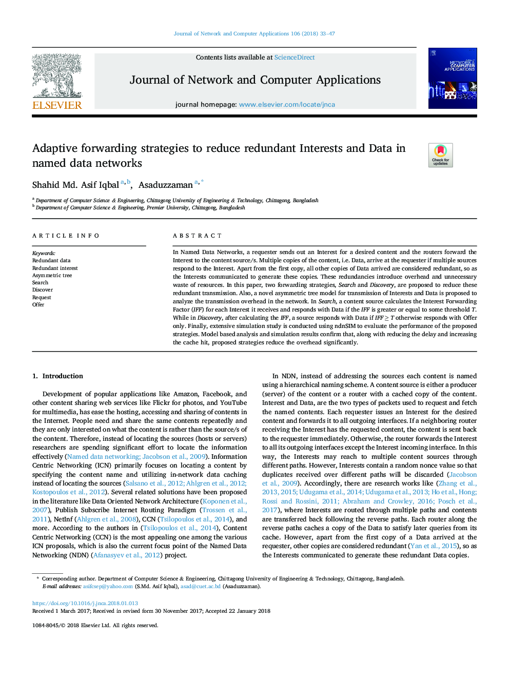 Adaptive forwarding strategies to reduce redundant Interests and Data in named data networks