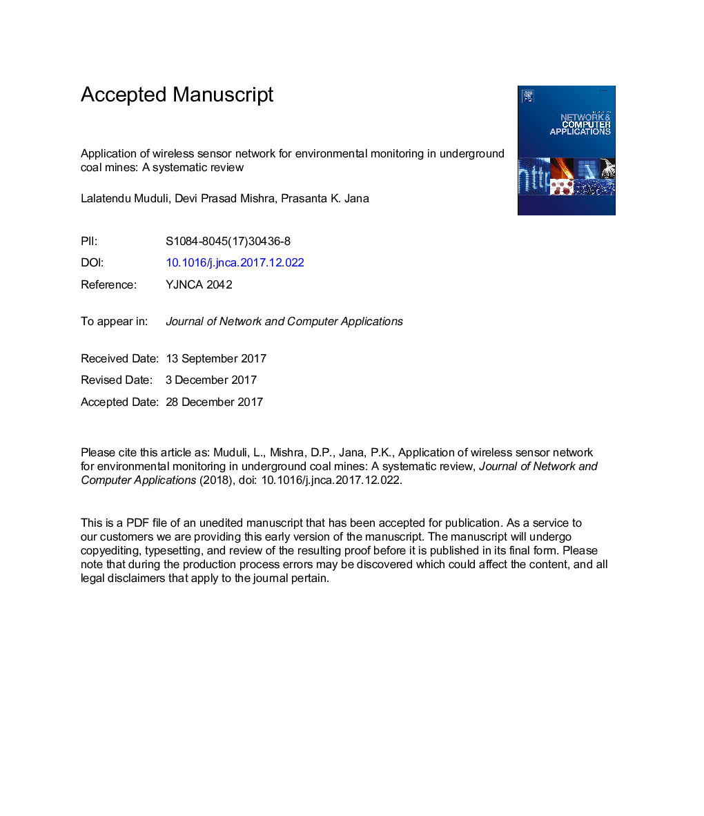 Application of wireless sensor network for environmental monitoring in underground coal mines: A systematic review