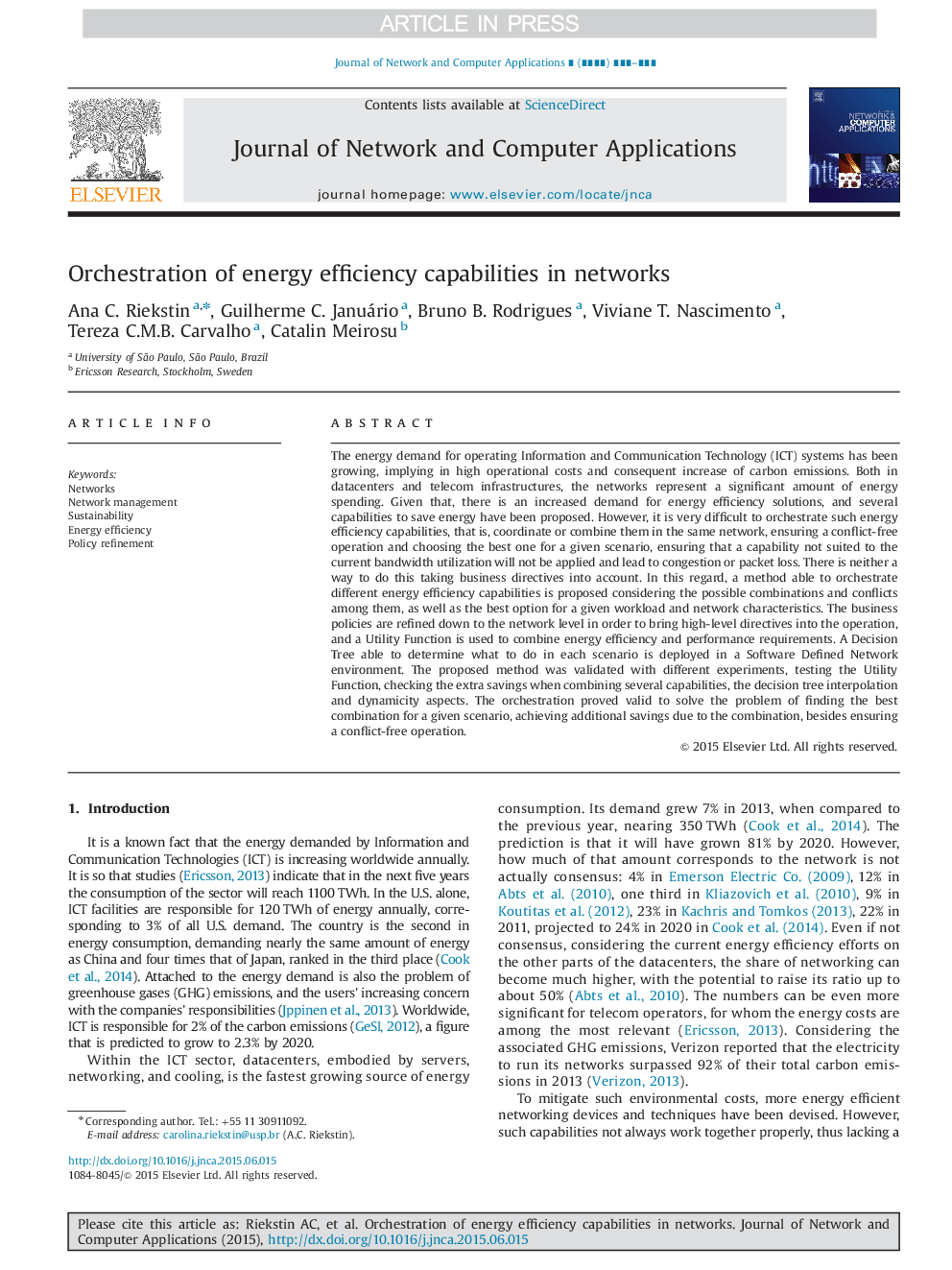 Orchestration of energy efficiency capabilities in networks