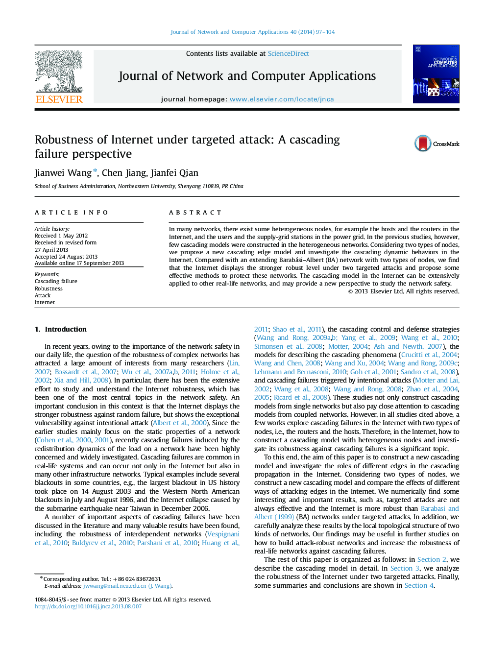 Robustness of Internet under targeted attack: A cascading failure perspective