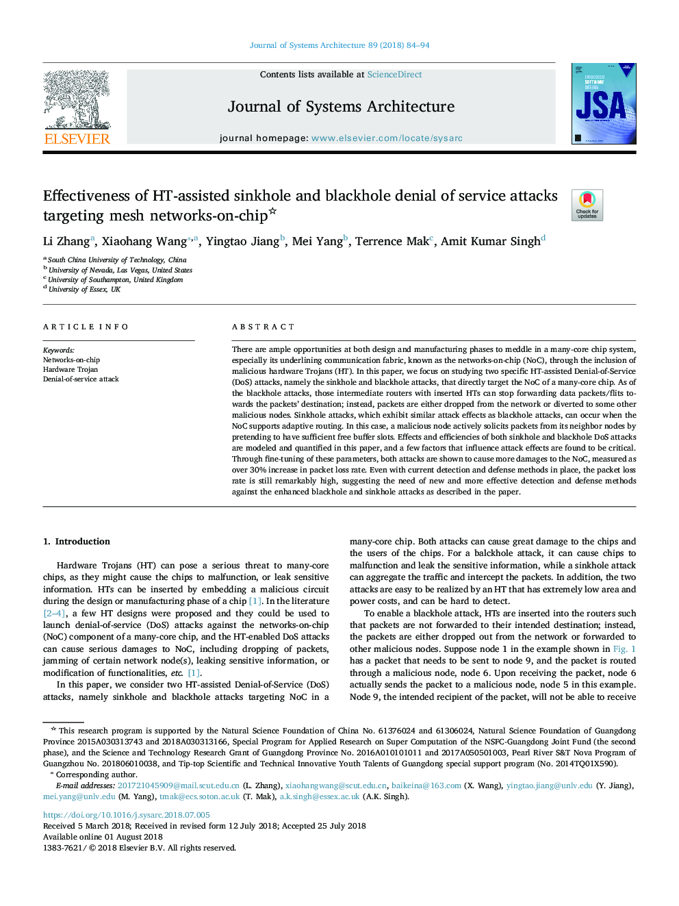 Effectiveness of HT-assisted sinkhole and blackhole denial of service attacks targeting mesh networks-on-chip