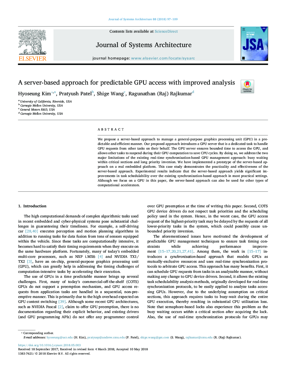 A server-based approach for predictable GPU access with improved analysis