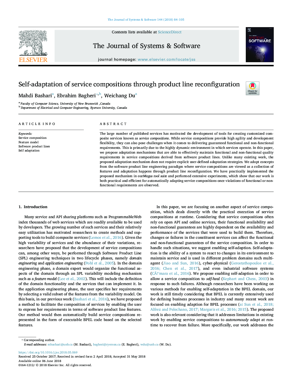 Self-adaptation of service compositions through product line reconfiguration