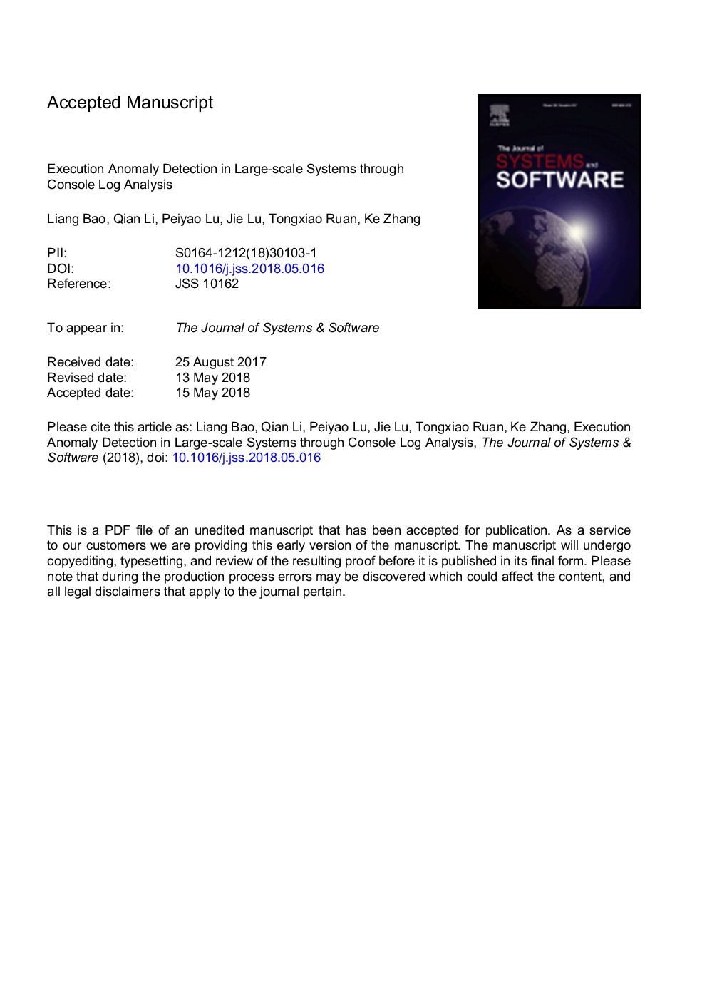 Execution anomaly detection in large-scale systems through console log analysis