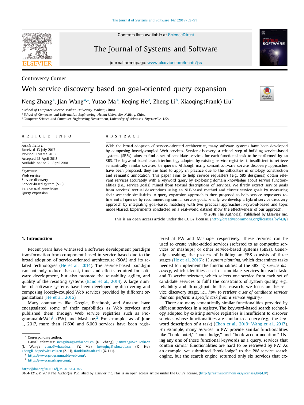 Web service discovery based on goal-oriented query expansion