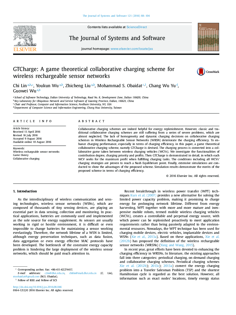 GTCharge: A game theoretical collaborative charging scheme for wireless rechargeable sensor networks