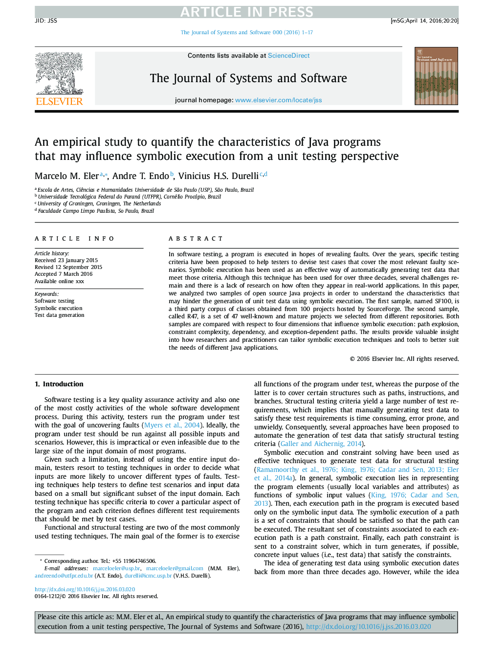 An empirical study to quantify the characteristics of Java programs that may influence symbolic execution from a unit testing perspective