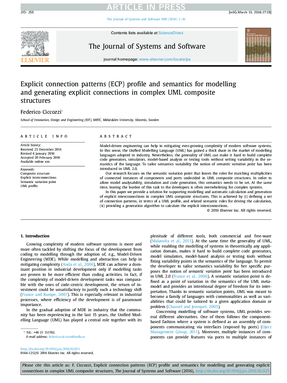 Explicit connection patterns (ECP) profile and semantics for modelling and generating explicit connections in complex UML composite structures