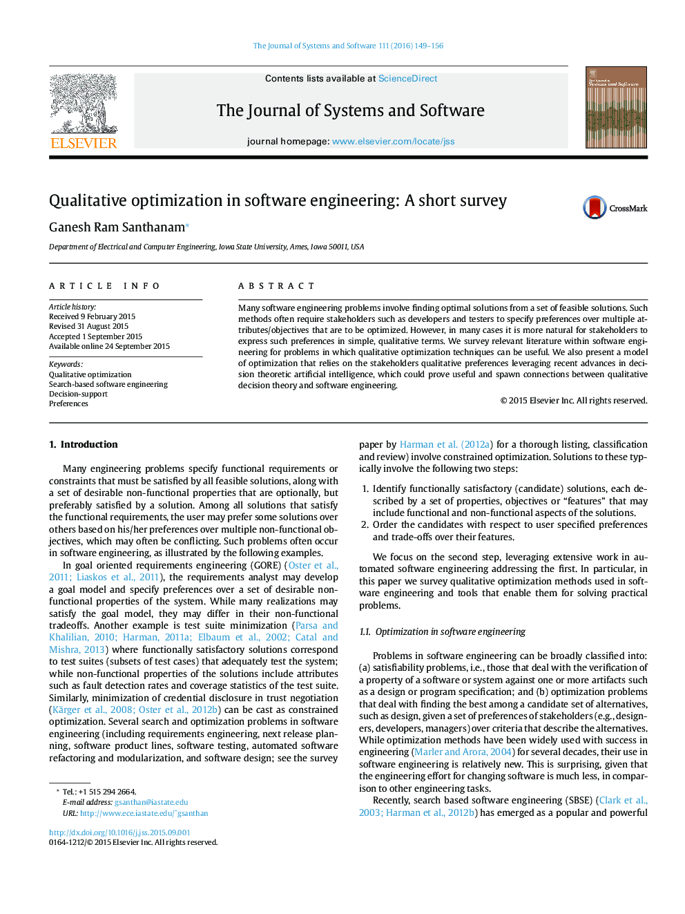 Qualitative optimization in software engineering: A short survey