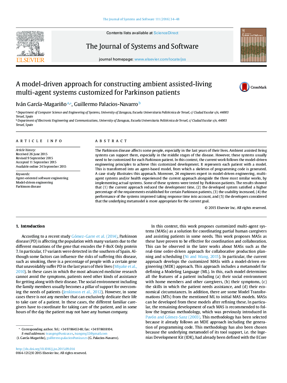 A model-driven approach for constructing ambient assisted-living multi-agent systems customized for Parkinson patients