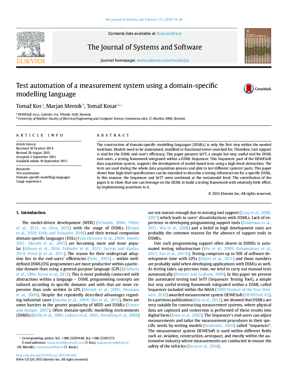 Test automation of a measurement system using a domain-specific modelling language