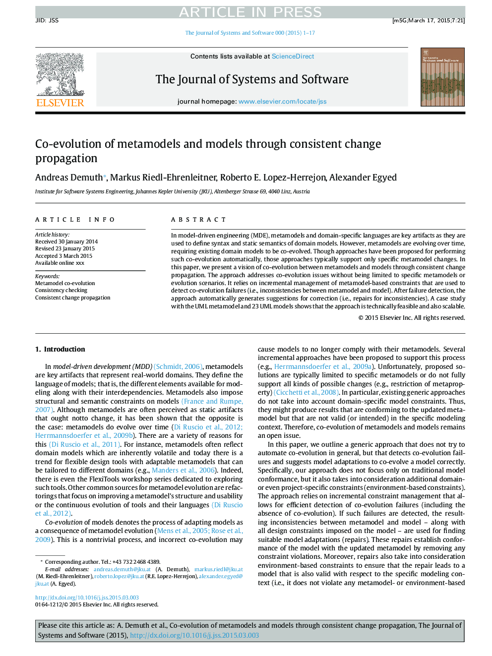 Co-evolution of metamodels and models through consistent change propagation