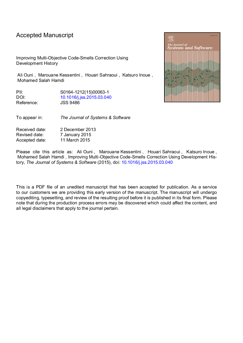 Improving multi-objective code-smells correction using development history