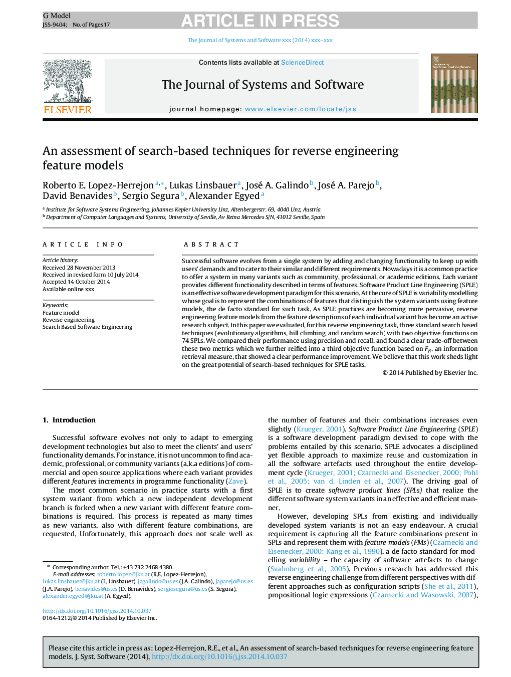 An assessment of search-based techniques for reverse engineering feature models