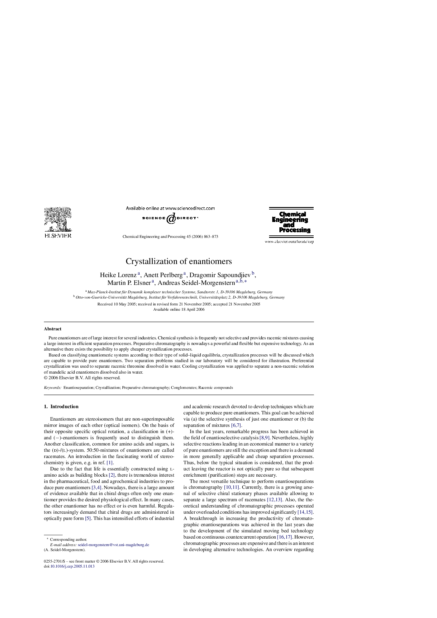 عکس صفحه اول مقاله: Crystallization of enantiomers Crystallization of enantiomers