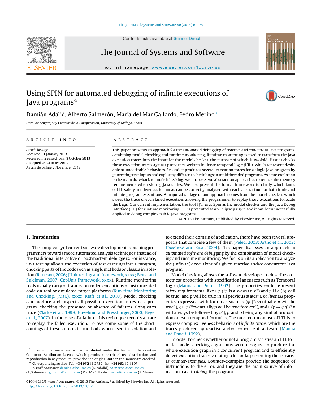 Using SPIN for automated debugging of infinite executions of Java programs