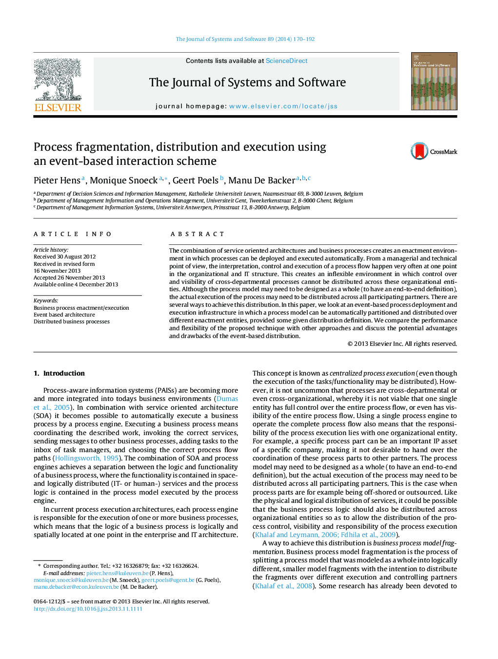 Process fragmentation, distribution and execution using an event-based interaction scheme