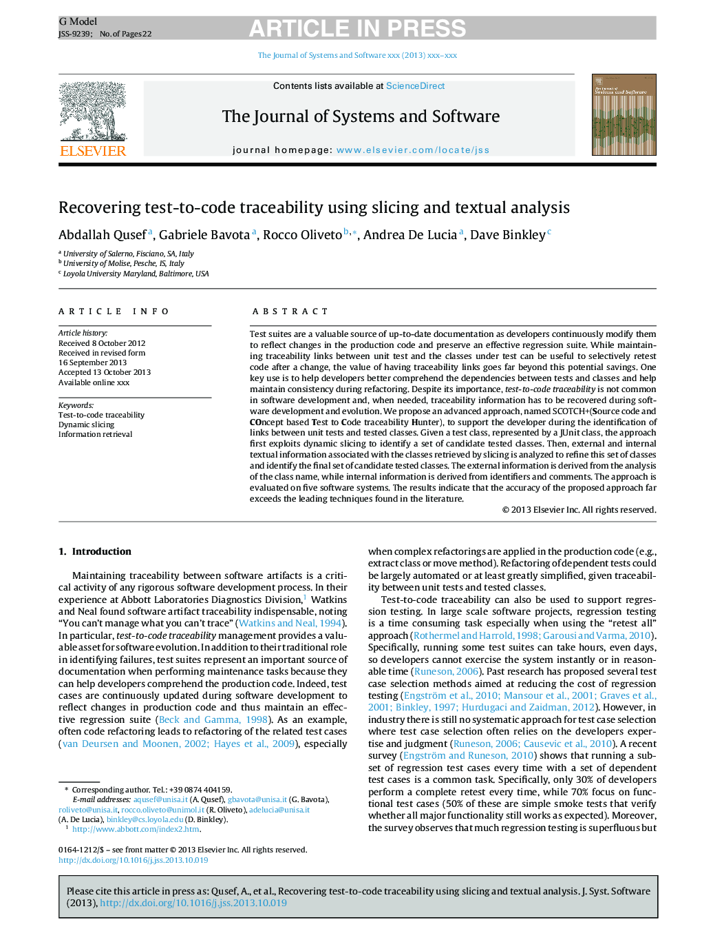 Recovering test-to-code traceability using slicing and textual analysis