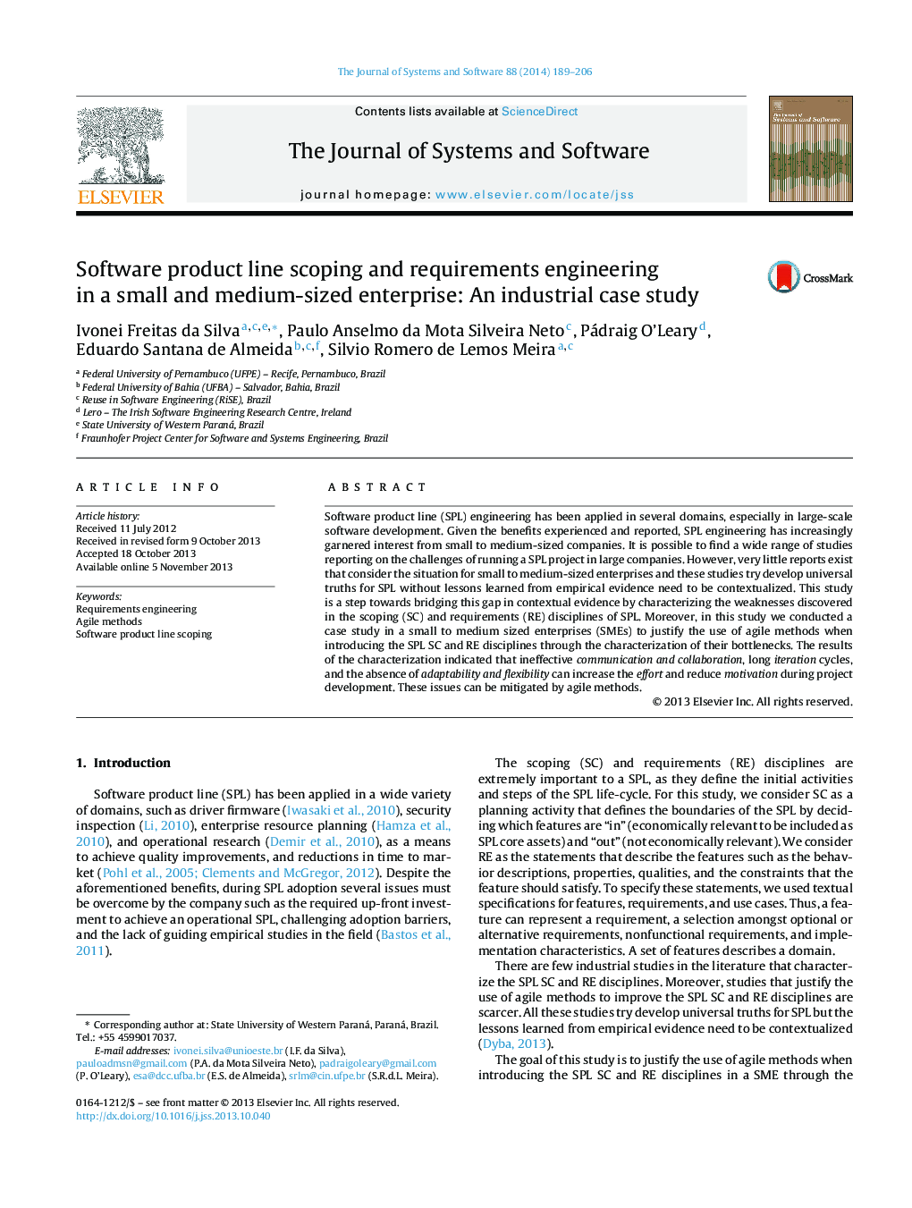 Software product line scoping and requirements engineering in a small and medium-sized enterprise: An industrial case study