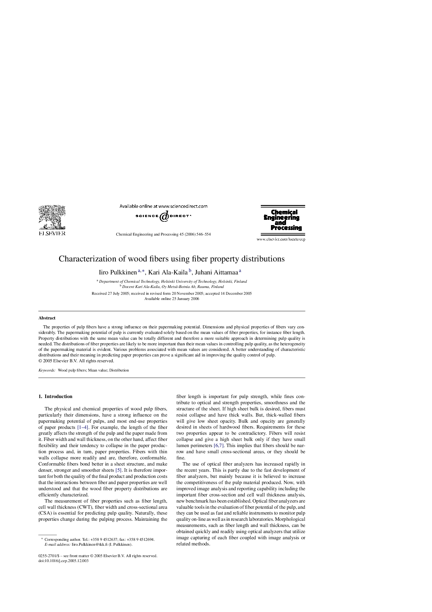 Characterization of wood fibers using fiber property distributions