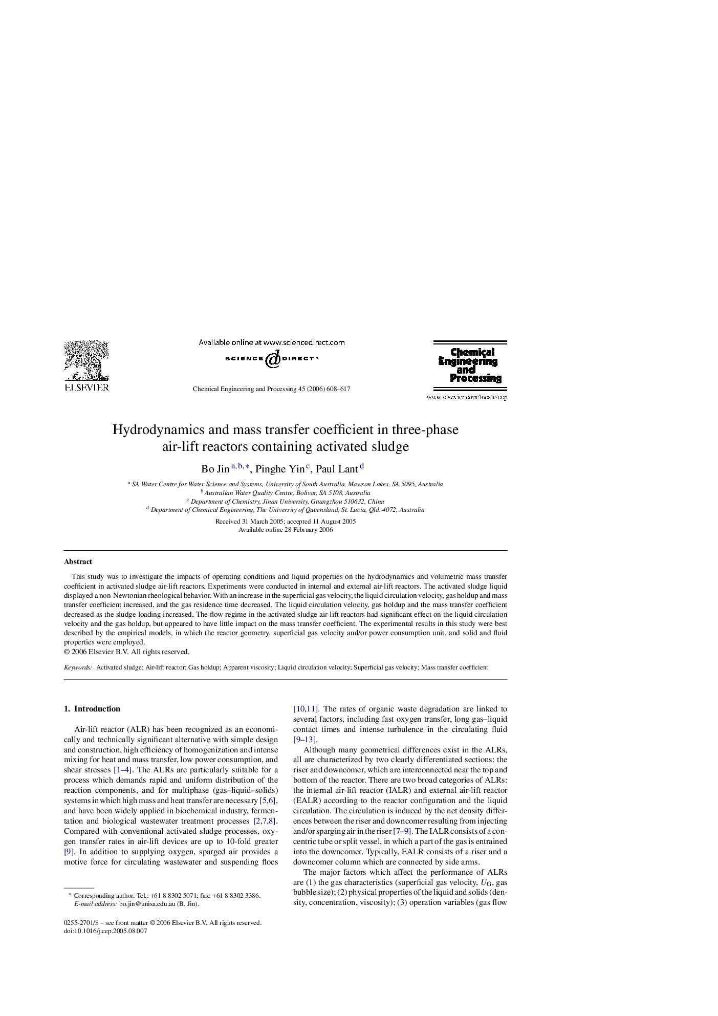 Hydrodynamics and mass transfer coefficient in three-phase air-lift reactors containing activated sludge