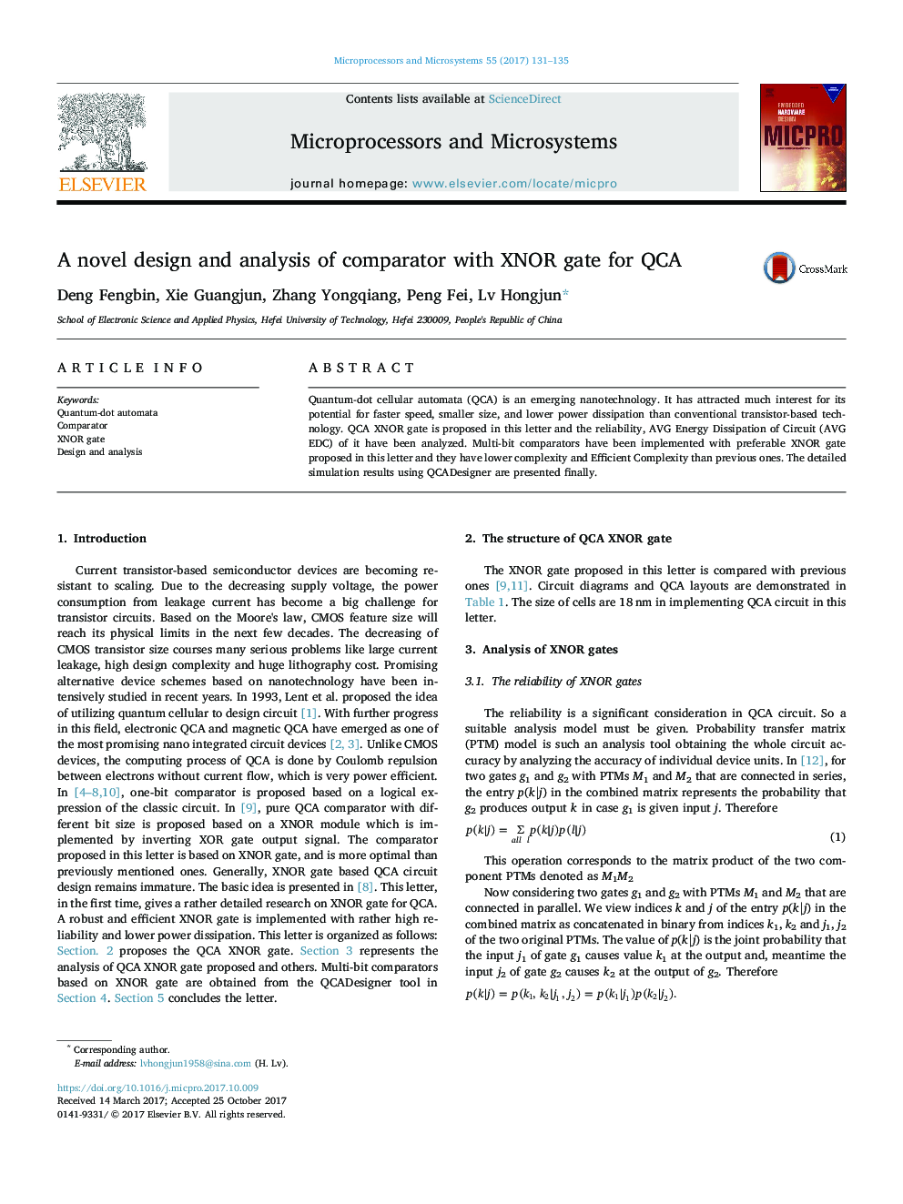 A novel design and analysis of comparator with XNOR gate for QCA