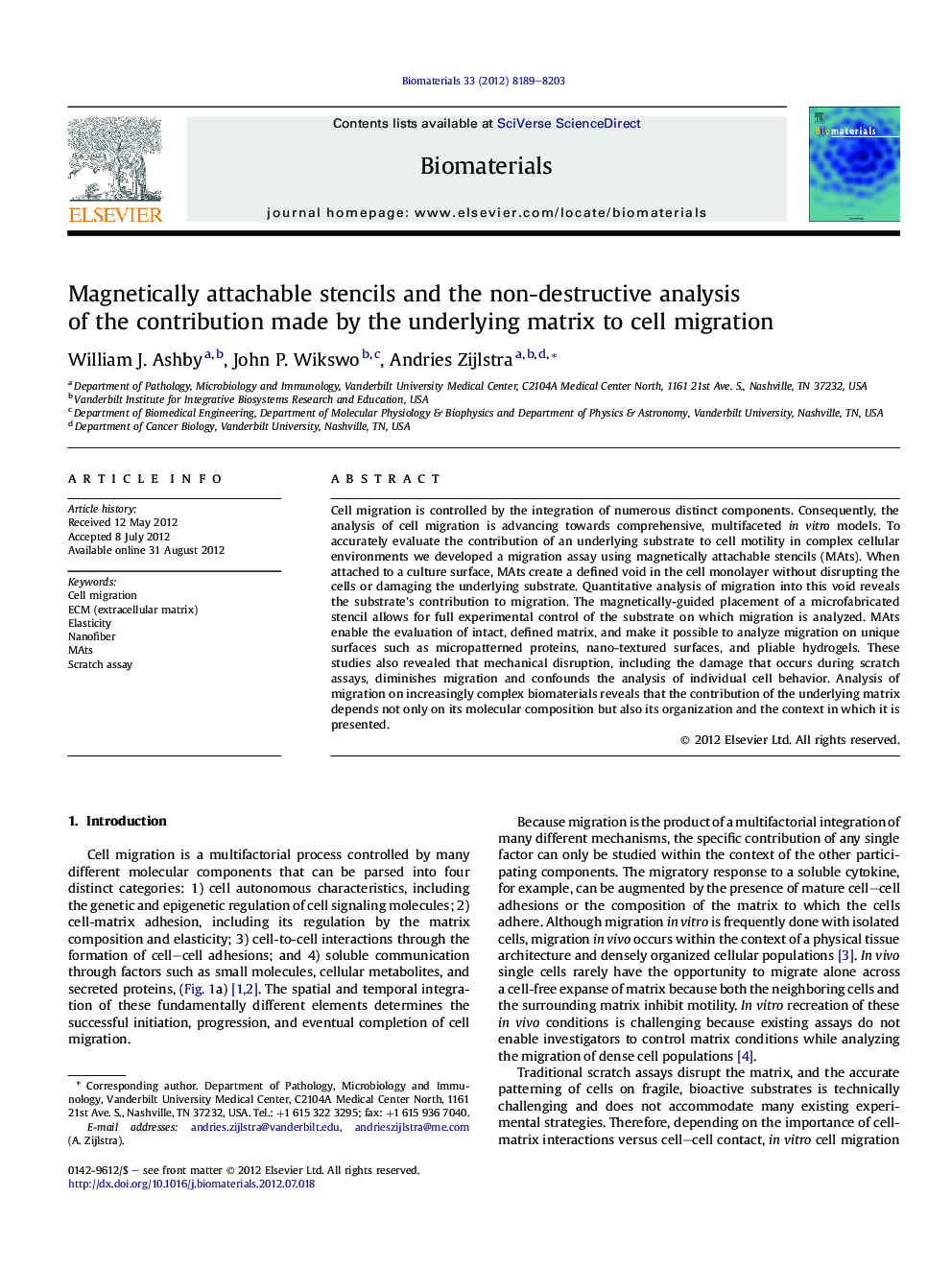 Magnetically attachable stencils and the non-destructive analysis of the contribution made by the underlying matrix to cell migration