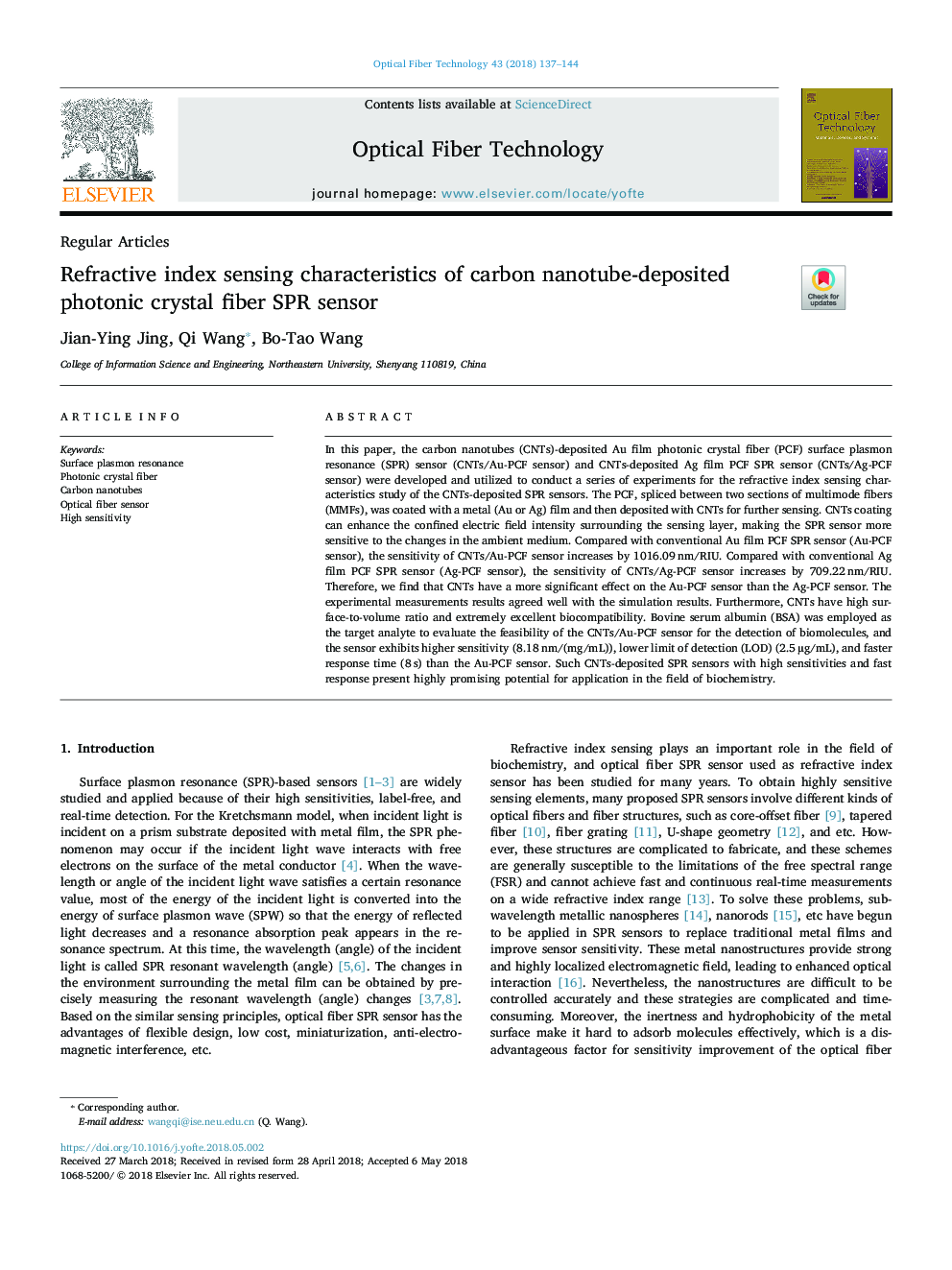 Refractive index sensing characteristics of carbon nanotube-deposited photonic crystal fiber SPR sensor