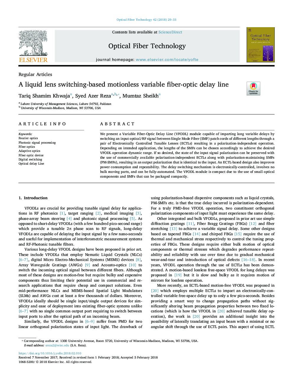 A liquid lens switching-based motionless variable fiber-optic delay line