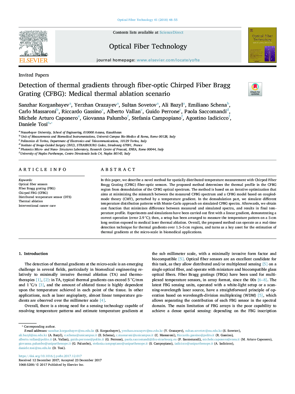 Detection of thermal gradients through fiber-optic Chirped Fiber Bragg Grating (CFBG): Medical thermal ablation scenario