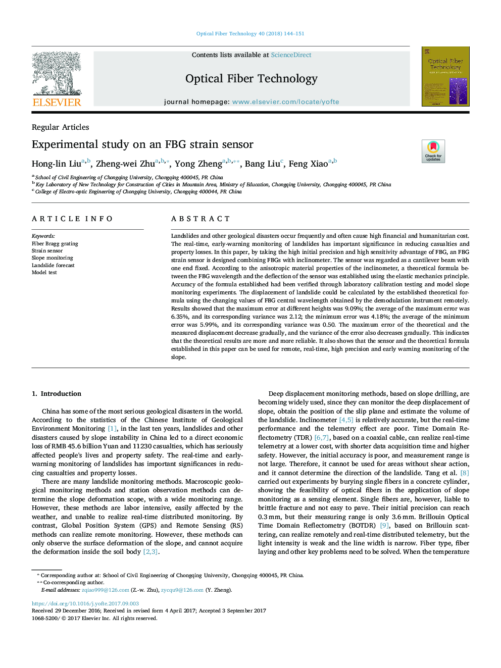 Experimental study on an FBG strain sensor