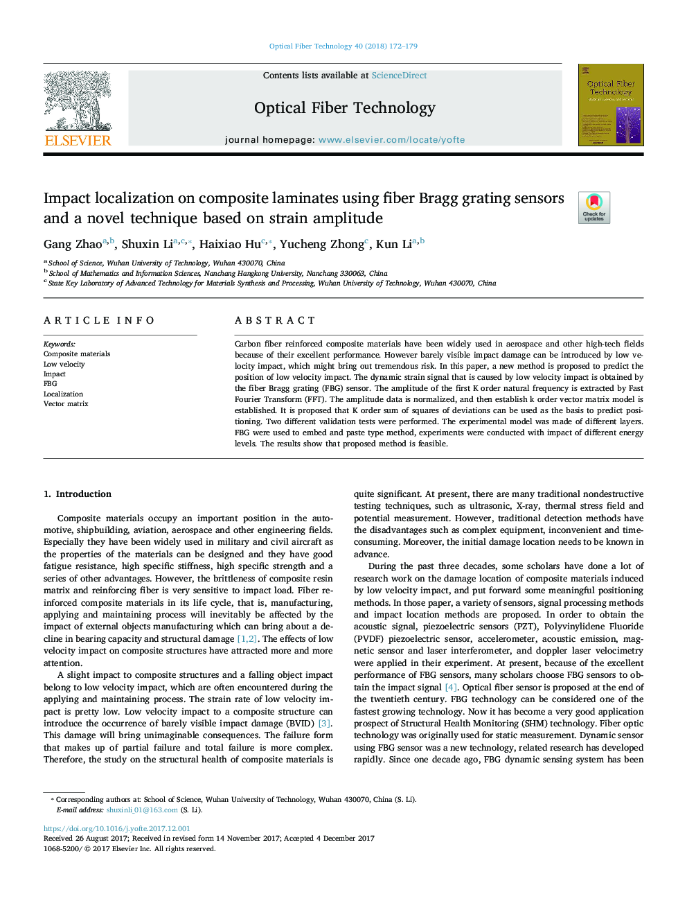 Impact localization on composite laminates using fiber Bragg grating sensors and a novel technique based on strain amplitude